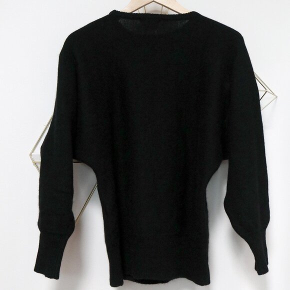 80s Black Angora & Wool Sweater w/ Abstract Asymmetric Applique Rhinestone - Picture 5 of 8
